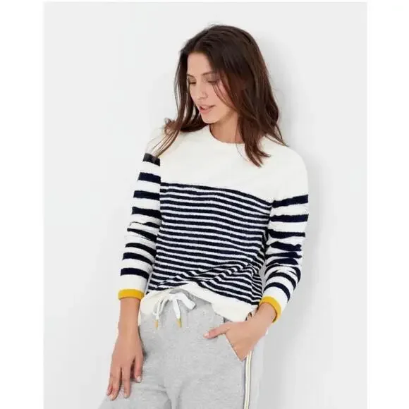 Joules Navy White Striped Seaport Chenille Crewneck Sweater Size 12 - Picture 2 of 10